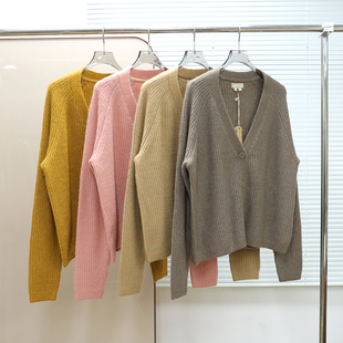 英伦FF 女款 V领罗纹宽松针织开衫 TALON拉链 E219