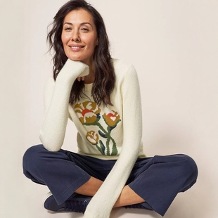 羊毛混纺圆领提花针织衫 女款 7285 品牌WHITE 英伦生活方式