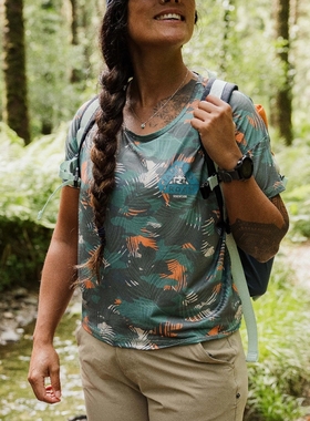 英伦户外山系PSG 女款 圆领印花打结速干短袖T恤 B199