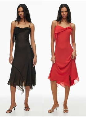 加拿大红牌 女款 雪纺吊带荷叶边中长连衣裙 B236