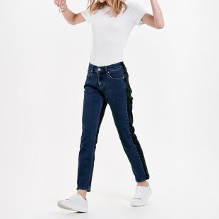 丹宁DJ 直筒九分牛仔裤 女款 拼接修身 F600 高腰修身 美式