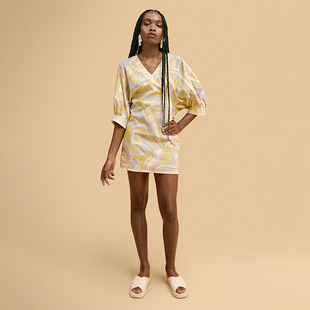 B427 V领印花宽松连衣裙 美系行政G 女款