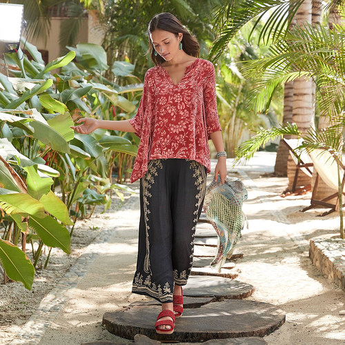 美系SD 女款 真丝桑蚕丝丝绒天鹅绒烧花五分袖宽松上衣 F905