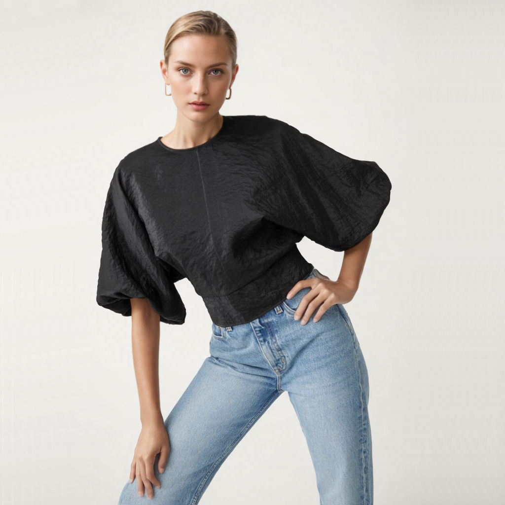 北欧风0S 女款 收腰短款五分袖上衣 3782