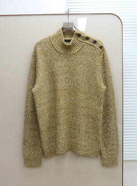 美系蕉国BR 男款 羊毛混纺单肩扣半高领宽松针织衫 F534