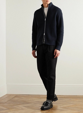 美系简约踢H 男款 棉山羊绒混纺华夫纹全拉链针织开衫毛衣 D725