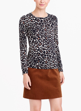 美系J 女款 棉质动物纹印花圆领长袖针织衫 6596