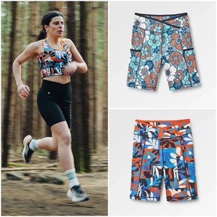 B223 松紧腰印花运动紧身短裤 英伦户外山系PSG 女款