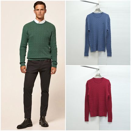 英伦老钱风HKT 男款 棉质绞花小徽标刺绣圆领针织衫 7327