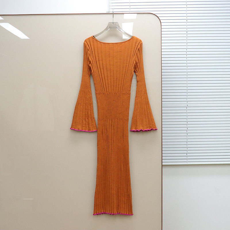 纽约设计师DL 女款 撞色饰边修身罗纹喇叭袖针织连衣裙 D826,女装/女士精品,连衣裙,淘宝优惠券,粉丝福利购,淘宝优惠卷