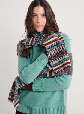 英伦se@s@1t 女士 费尔岛提花美利奴羊毛混纺针织围巾 E244