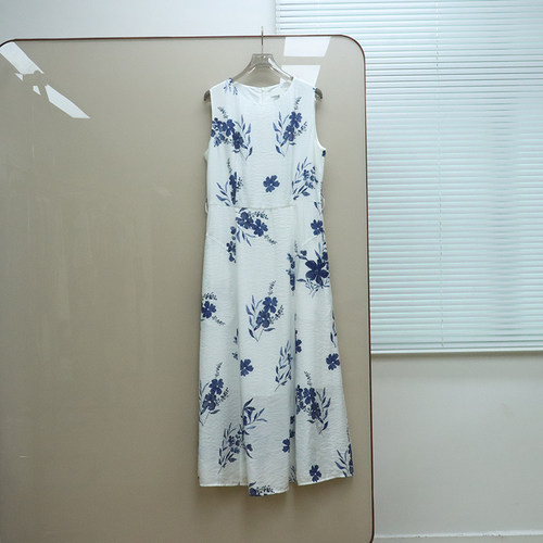 德系奢牌M0P 女款  圆领印花无袖连衣裙 H589