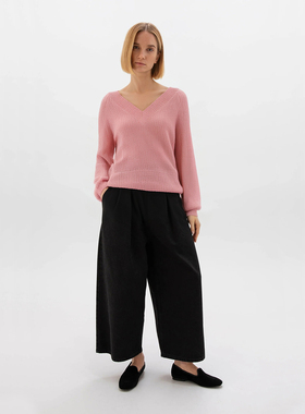 德系轻奢WB 女款  马海毛混纺V领罗纹廓形针织衫 6259