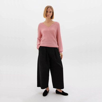 德系轻奢WB 女款  马海毛混纺V领罗纹廓形针织衫 6259