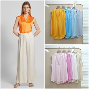 B858 通勤弹力缎面V领宽松真丝背心 德国小众HA 女款