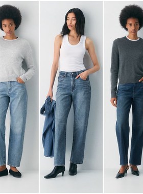 加拿大红牌DF 女款  意大利面料蓝色洗水高腰直筒牛仔裤 D974