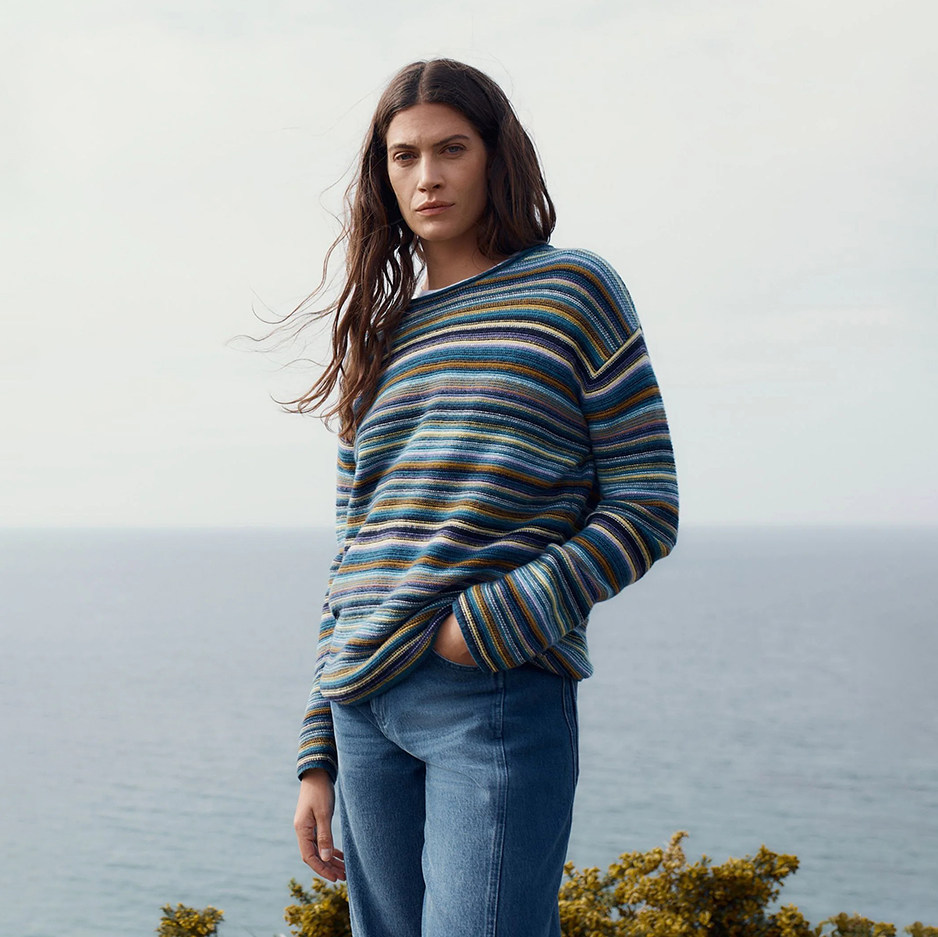 英伦se@s@1t  女款  羊毛混纺圆领条纹宽松针织衫 D578