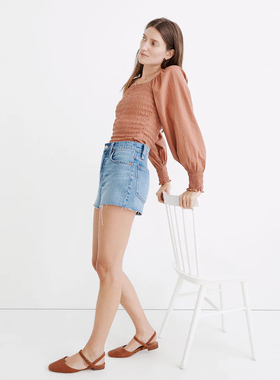 美系M 女款  莱赛尔混纺蓝色洗水剪边牛仔短裤 2540  ND180