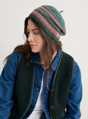 英伦se@s@1t  女士 美利奴羊毛混纺费尔岛提花针织贝雷帽 E292