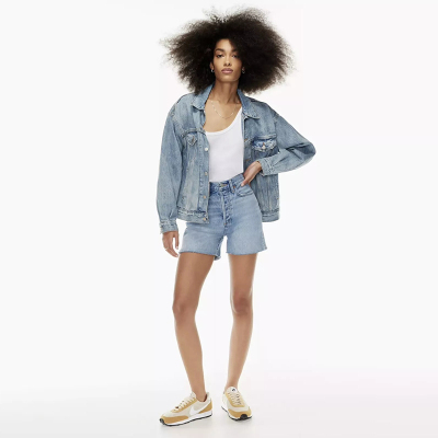 加拿大DEN1M F0RUM 女款  浅蓝洗水高腰虚边牛仔短裤 4167