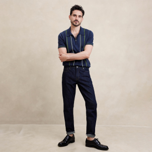 美系蕉国BR 男款 半拉链翻领条纹短袖针织衫 C505