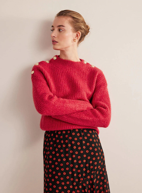 英伦BD 女款 蓬松马海毛羊毛混纺肩扣毛衣 C751