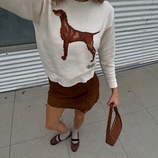 针织衫 美式 圆领狗狗提花长袖 女款 D976 老钱风