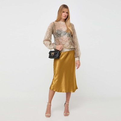 意系轻奢TWIN  女款  马海毛羊毛混纺印花圆领镂空针织衫 4646