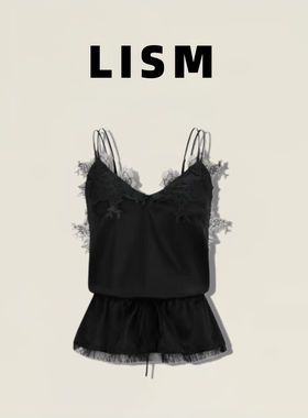 【LISM】26夏季新款nana同款手工钉花蕾丝拼接抽绳系带吊带上衣女