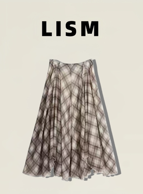 【LISM】26夏季新款法式度假风超仙飘逸不规则格纹中长款半身裙女