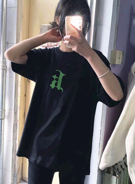 夏季美式休闲短袖男女短袖t恤新款校园百搭休闲黑色纯棉国潮上衣t