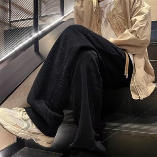 粗条灯芯绒裤子男款春秋季宽松直筒青少年休闲裤oversize阔腿长裤