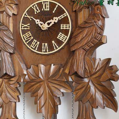 圣时嘉9107经典叶鸟实木手工雕刻咕咕钟欧式中式客厅壁挂钟鸟报时
