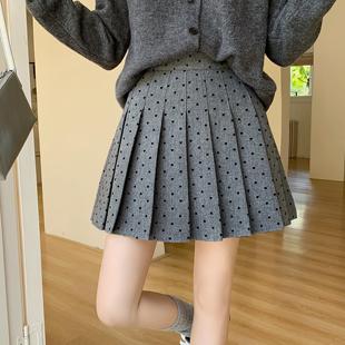 复古爱心百褶裙大码春秋半身裙显瘦高腰短裙胖MM防走光磨毛a字裙