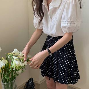高腰百褶裙显瘦a字裙防走光半身裙 韩版 复古波点短裙大码 胖mm夏季