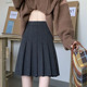 灰色百褶裙新款 胖MM显瘦学院风a字短裙毛呢半身裙子 高腰中裙大码