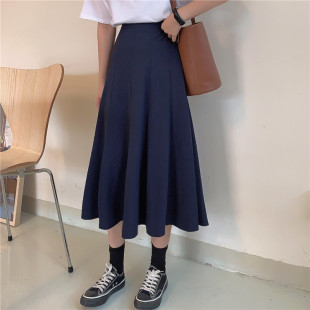 2020新款 韩版 ins超火高腰A字裙胖MM半身裙黑色中长裙子 女春装 大码