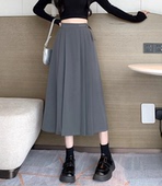 黑色西装 百褶半身裙大码 春秋高腰a字中长裙遮胯半裙垂感大摆伞裙