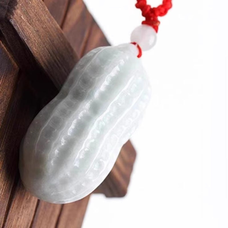 天然缅甸翡翠A货花生吊坠冰糯种颈饰