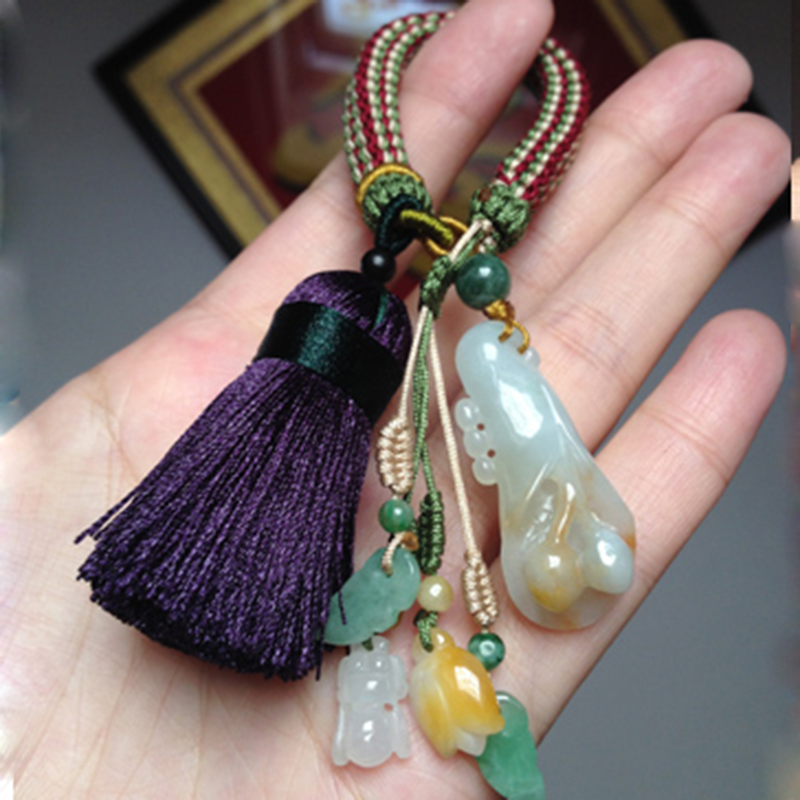 翡翠玉兰花包挂坠手机链汽车挂钥匙链缅甸天然玉原石a货u盘坠扇坠