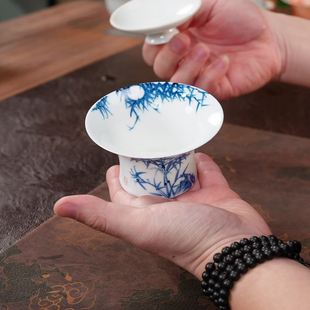 青花竹子手绘图案高温陶瓷盖碗釉下彩功夫茶具家用防烫泡茶碗简约