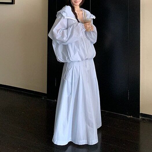 2026年春夏季时尚百搭新款运动连帽防晒衣休闲半身裙套装
