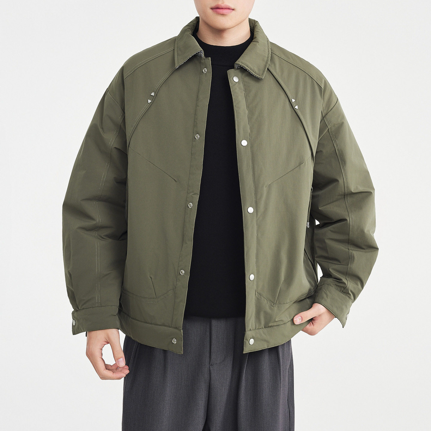 墨麦客男装防泼溅工装风棉服男2025冬季新款衬衫领加厚保暖棉衣男
