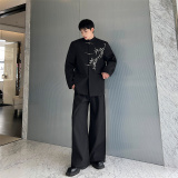 新中式立领翠竹民族风唐装外套男飞机扣手工西服外套P135，男装民族服装，星座1009（原B233）