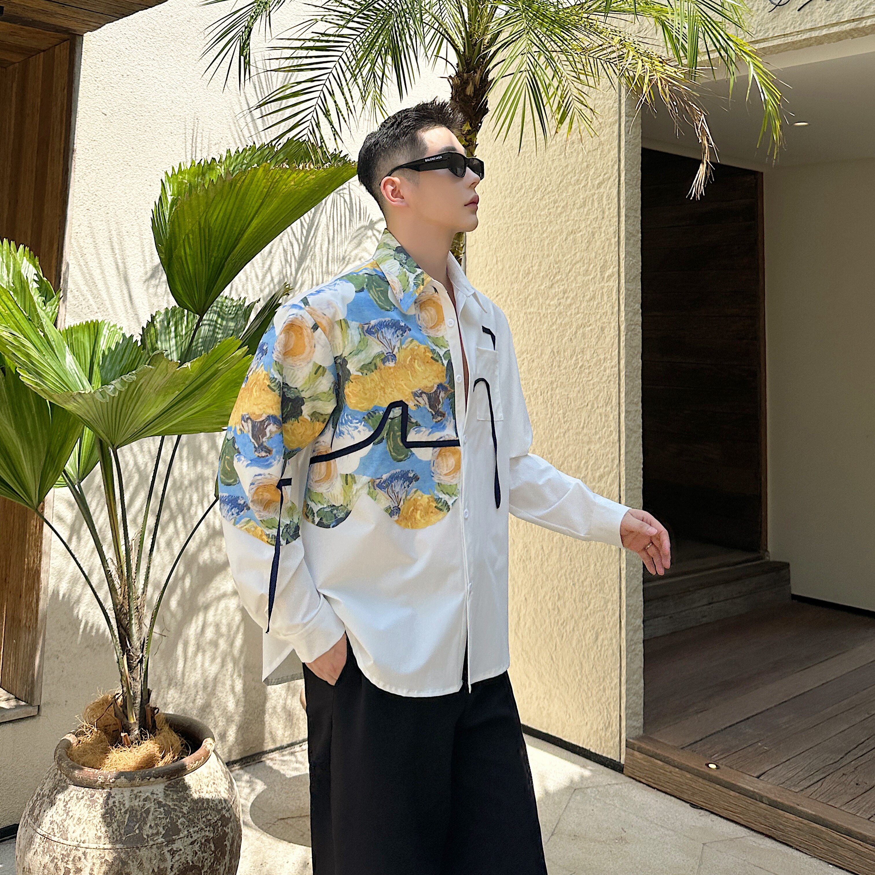 韩版油画白衬衫轻奢高级感法式上衣男P85,男装衬衫,星座1009（原B233）