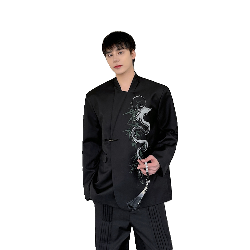 明星同款新中式风潮水墨风印花立领休闲西服男P140,男装西服,星座1009（原B233）