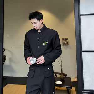 新中式翠竹绣花西装外套男风设计感金属扣上衣男P135图片