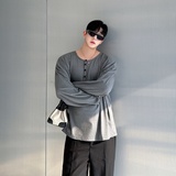 韩慵懒风宽松大领口长袖T恤男休闲痞帅气质垂感打底衫P65，男装T恤，星座1009（原B233）