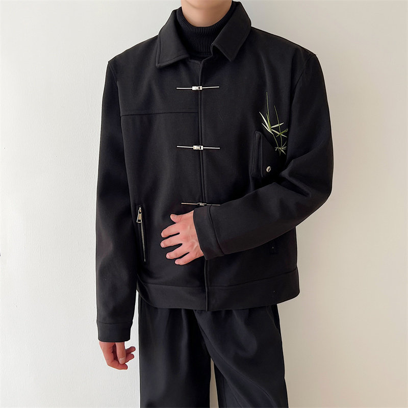 新中式毛呢夹克翠竹绣花上衣男P145,男装夹克,星座1009（原B233）