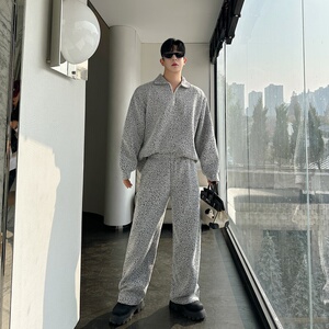春季韩版男士痞帅高级感套装运动休闲半拉链卫衣外套P185图片